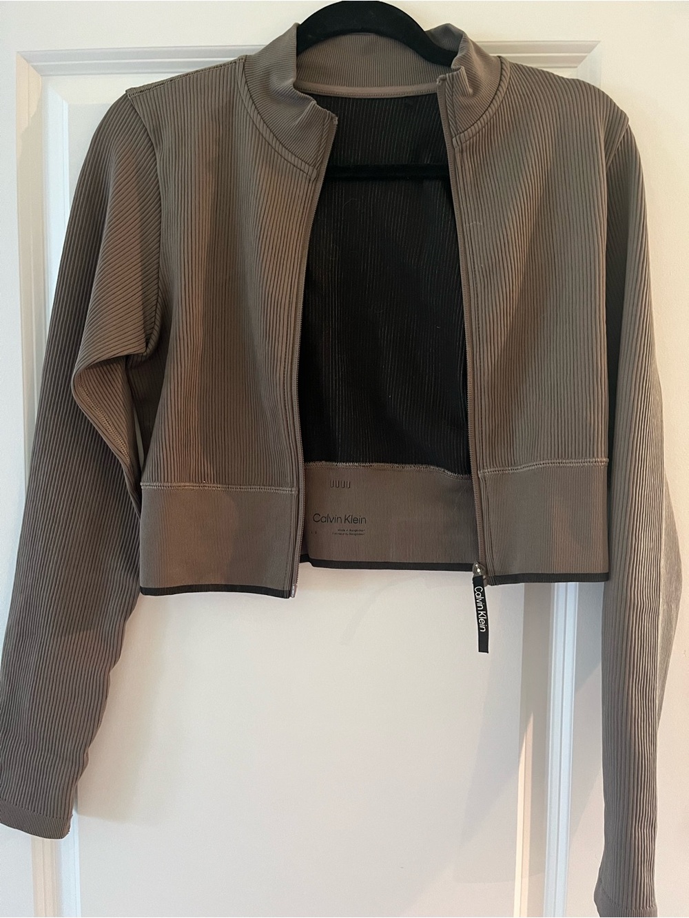 Calvin Klein Ribbed Taupe Zip-Front Jacket